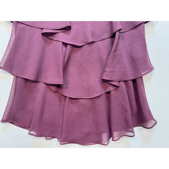 SLNY Womens Tiered Ruffle Midi Dress Size 4 Plum Flutter Sleeves Chiffon V-Neck - Picture 14 of 14